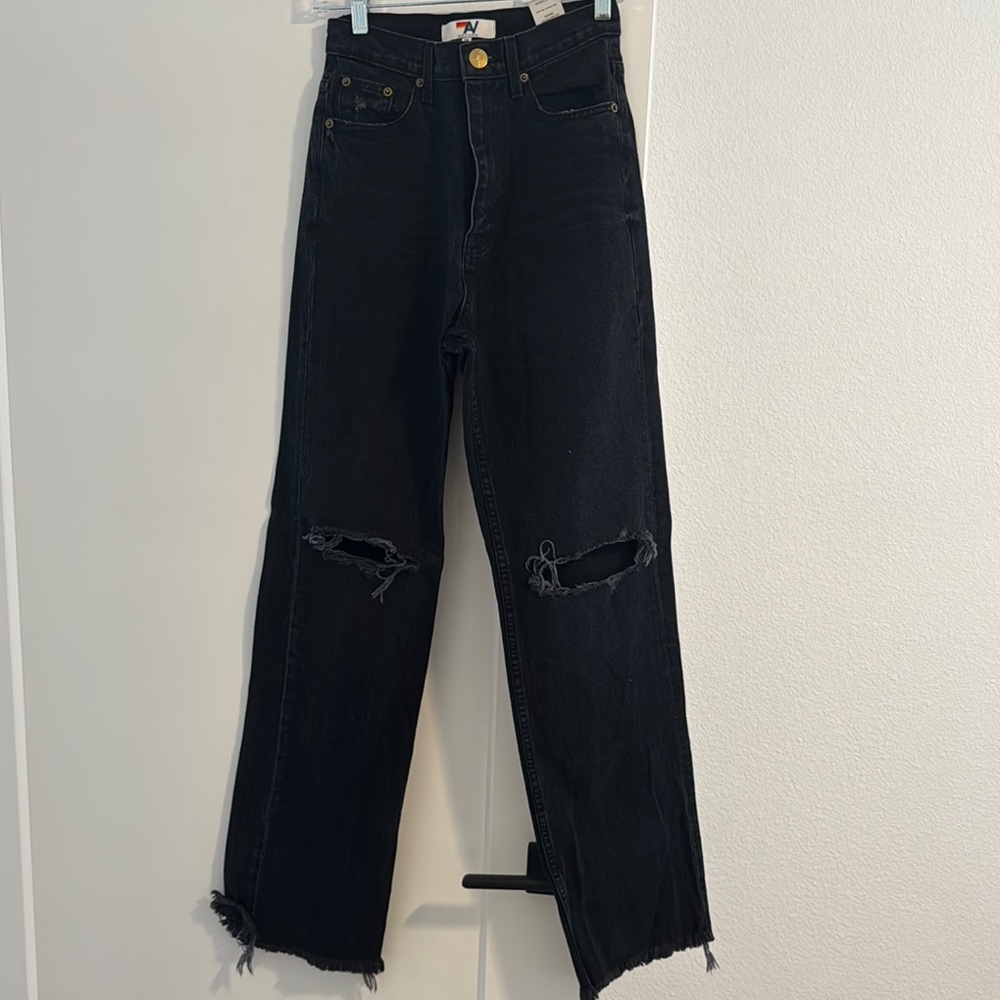 Aviator Nation Black Straight Leg Jeans with Knee Rips